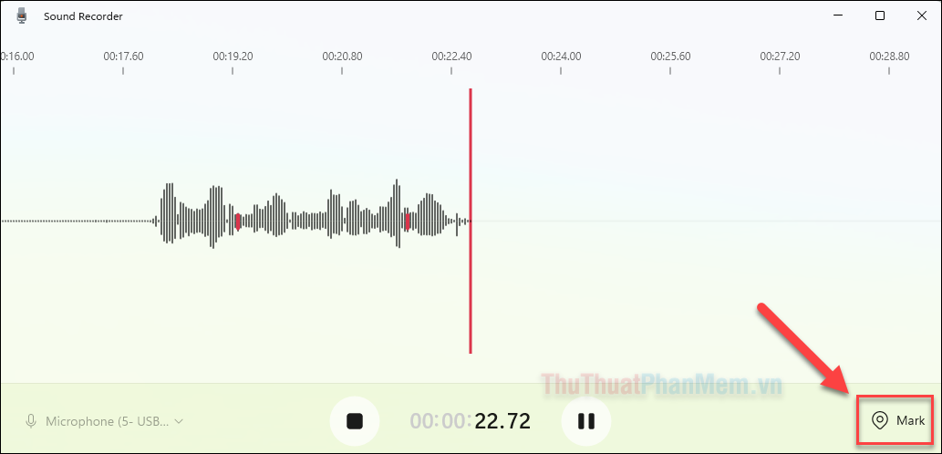 Dùng phím tắt Ctrl + M để đánh dấu một điểm trong bản ghi âm
