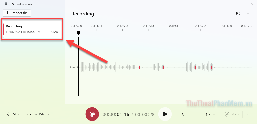 Lưu tự động trong thư mục Documents-Sound Recordings