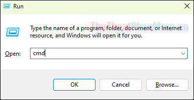 Nhấn Windows + R mở hộp thoại Run, nhập cmd → Enter