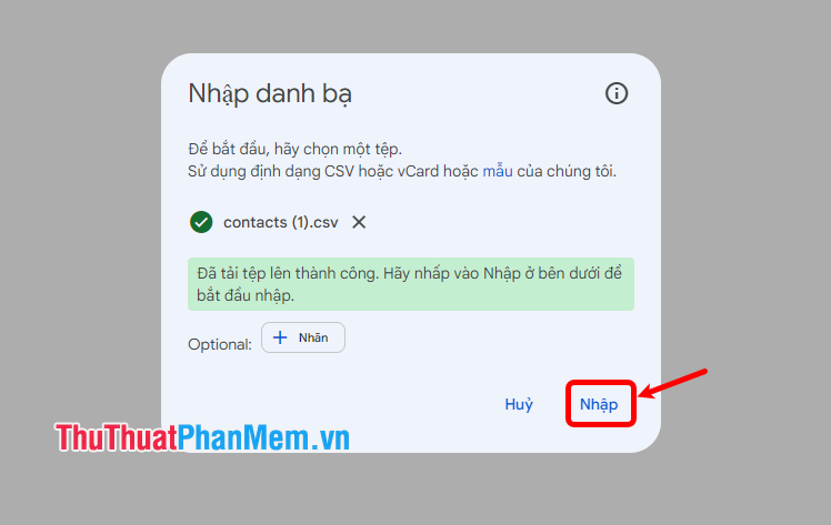 Chọn Nhập