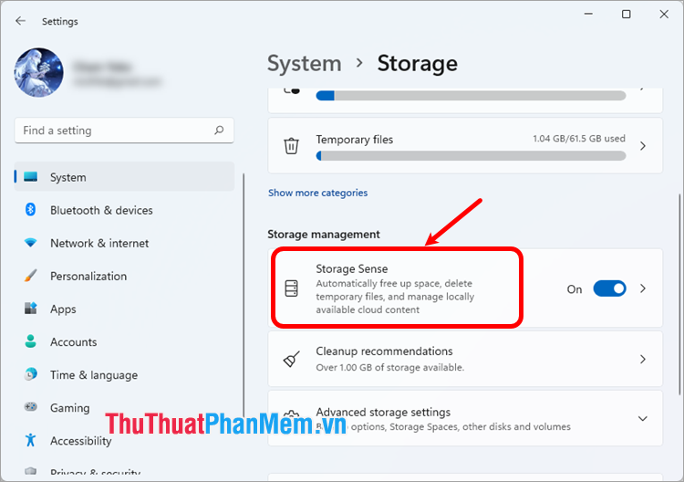 Giải phóng dung lượng ngay bằng cách chọn Storage Sense