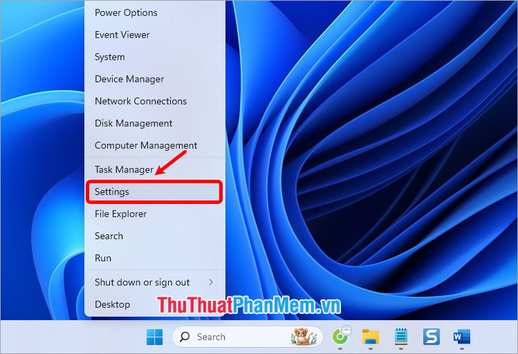 Nhấn chuột phải vào nút menu Start → Settings
