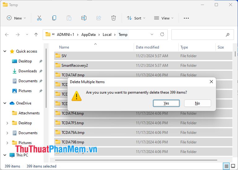 Nhấn Shift + Delete để xóa vĩnh viễn