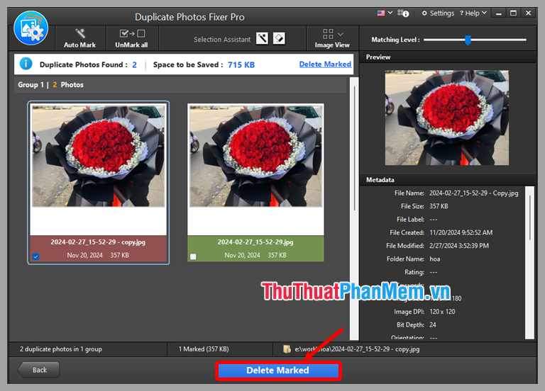 Nhấn vào hình ảnh trùng lặp muốn xóa và chọn Delete Mark để xóa ảnh
