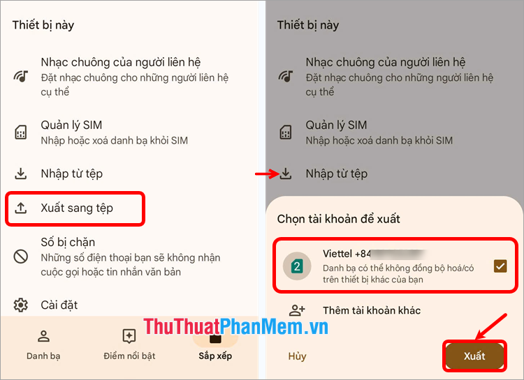 Nhấn Xuất sang tệp, chọn một hoặc nhiều tài khoản rồi ấn Xuất