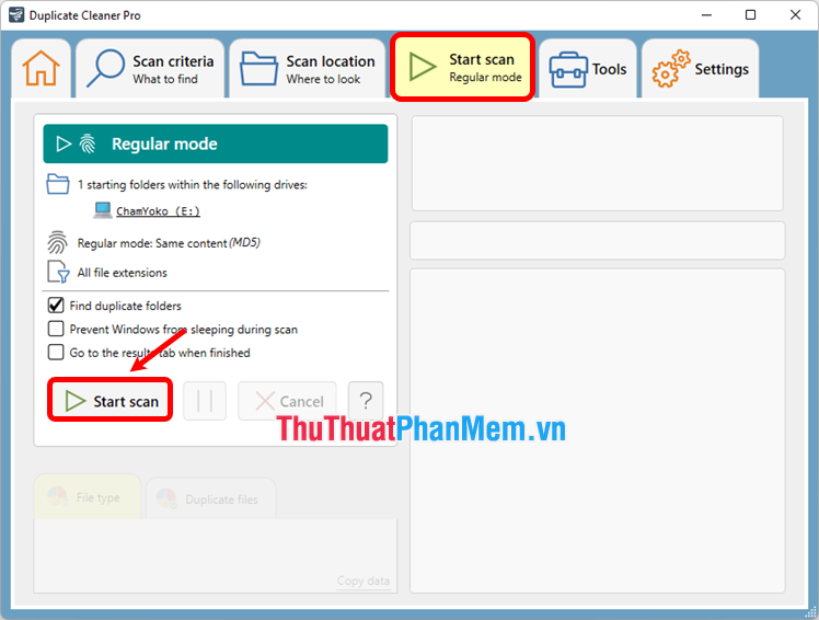 Tiếp theo bạn chọn Start scan → Start scan