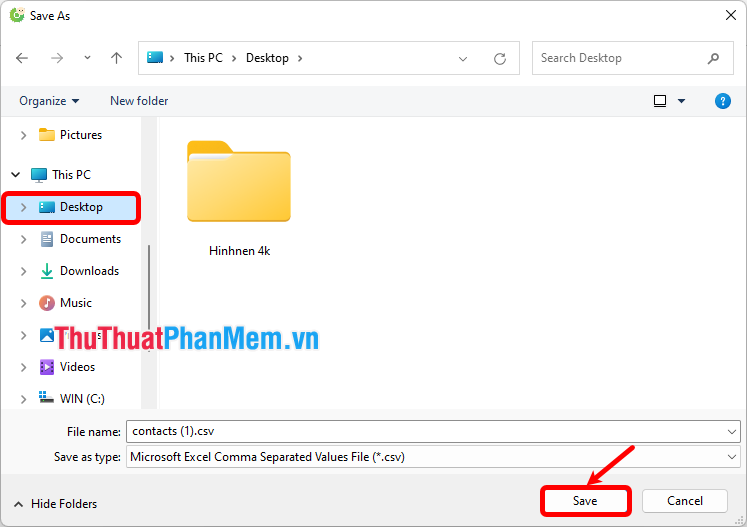 Xuất hiện cửa sổ Save As, chọn thư mục lưu file sao lưu và ấn Save