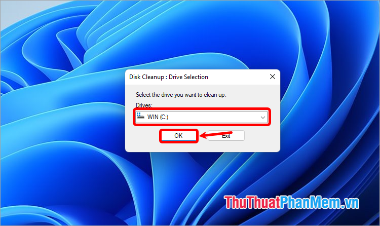 Xuất hiện Disk Cleanup, chọn ổ đĩa cần dọn dẹp và ấn OK