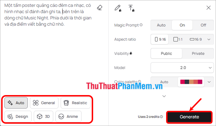 Chọn kiểu ảnh poster mà bạn muốn, sau đó ấn Generate