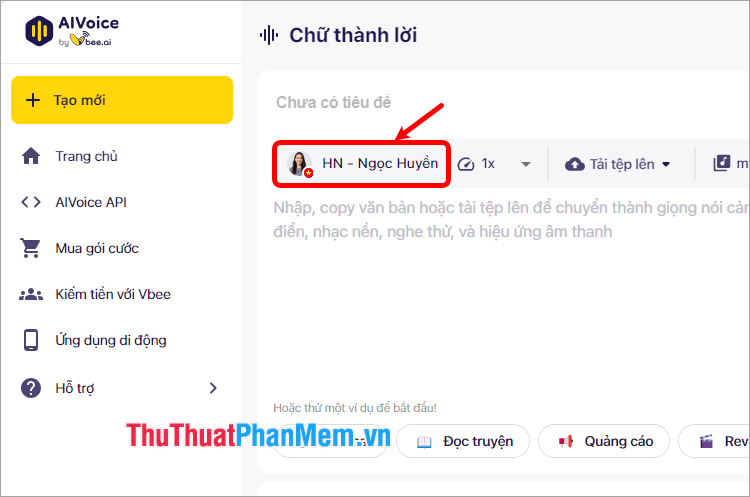 Thực hiện chọn giọng đọc bằng cách ấn vào tên người đọc phía trên bên trái