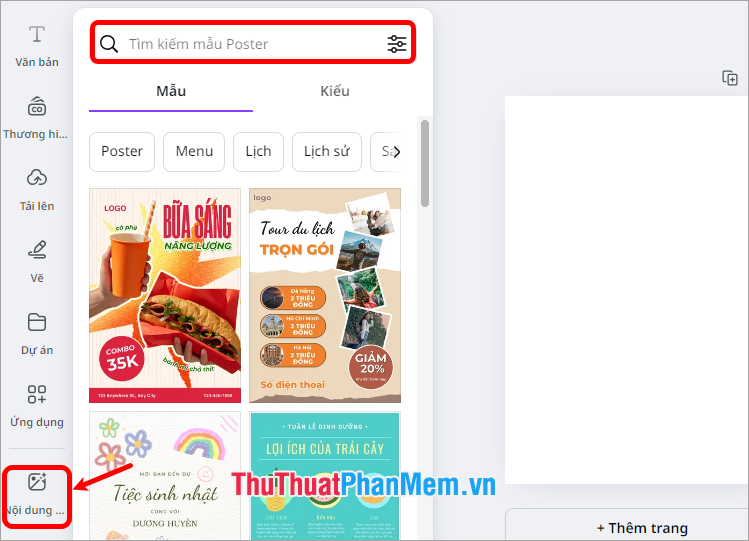 Tìm kiếm mẫu poster mà bạn muốn để chỉnh sửa