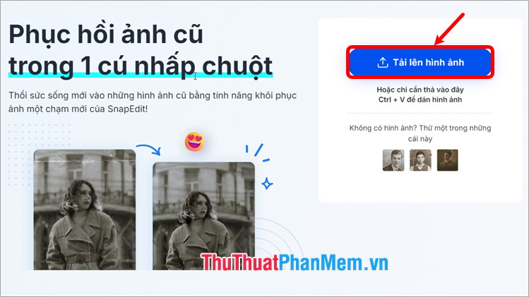 Truy cập vào công cụ phục hồi ảnh của SnapEdit