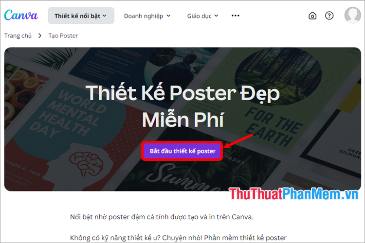 Truy cập vào công cụ tạo poster trên Canva