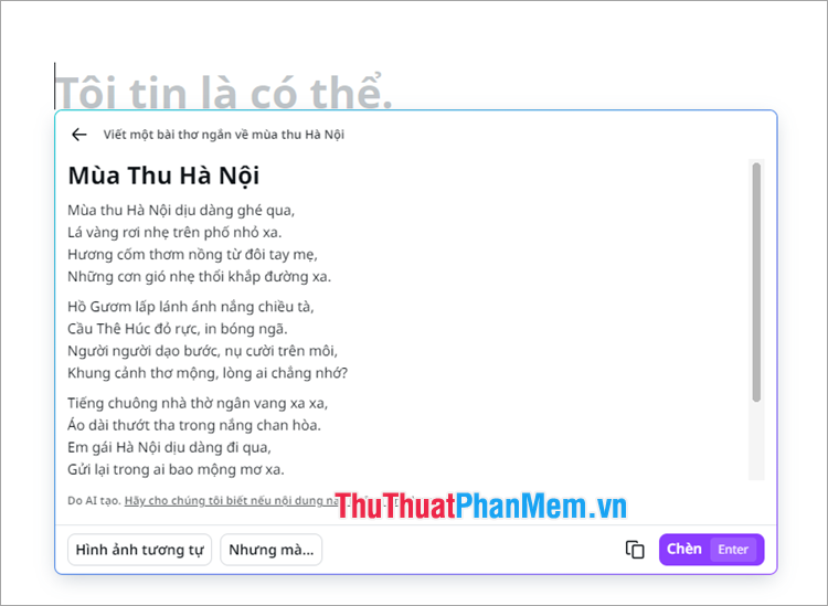 Ngay lập tức bài thơ dựa trên mô tả của bạn được tạo ra