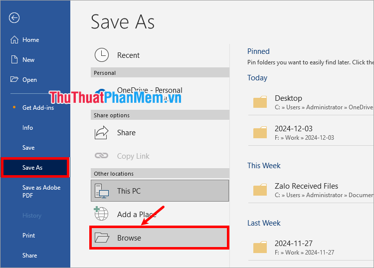Chọn Save As → Browse