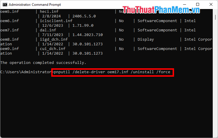 Để gỡ cài đặt driver này, nhập lệnh dưới đây