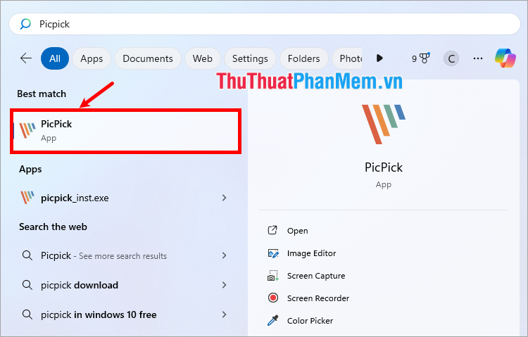 Mở chương trình PicPick