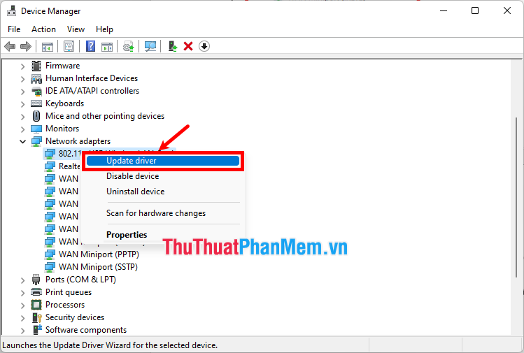 Nhấn chuột phải vào driver bạn muốn cập nhật và chọn Update driver