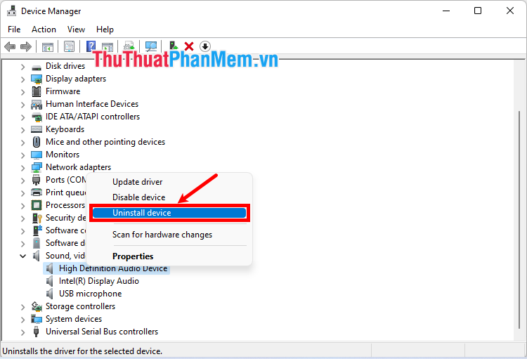 Nhấn chuột phải vào driver bạn muốn gỡ và chọn Uninstall device