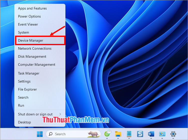 Nhấn chuột phải vào menu Start và chọn Device Manager