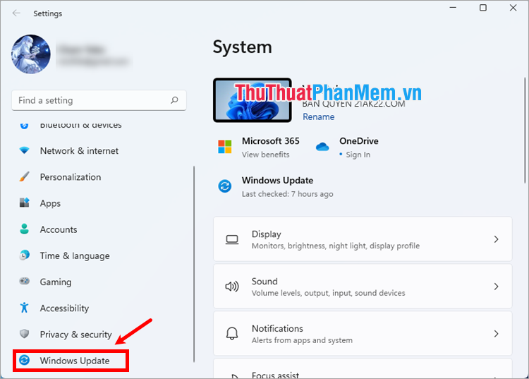 Nhấn Windows + I mở cửa sổ Settings, sau đó chọn Windows Update