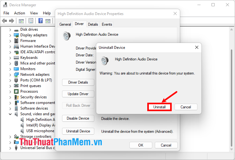 Xuất hiện cảnh báo Warning chọn Uninstall để xác nhận xóa