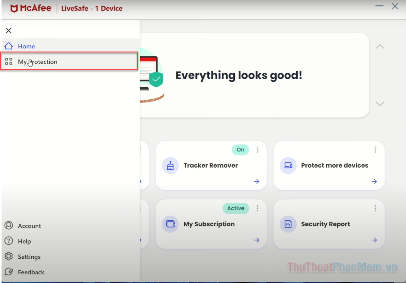 Nhấn vào biểu tượng menu bên trái, chọn My Protection