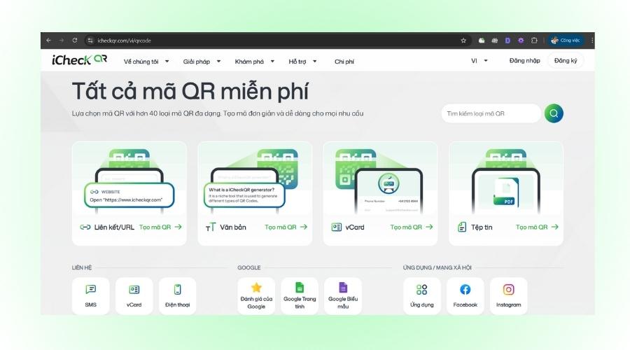 Giao diện tạo mã QR của iCheckQR