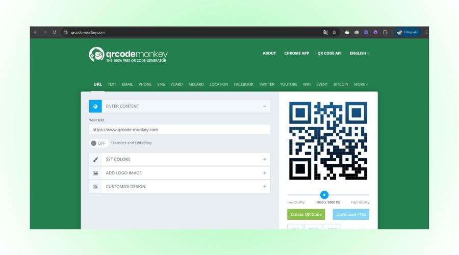 Giao diện tạo mã QR của QR Code Monkey 