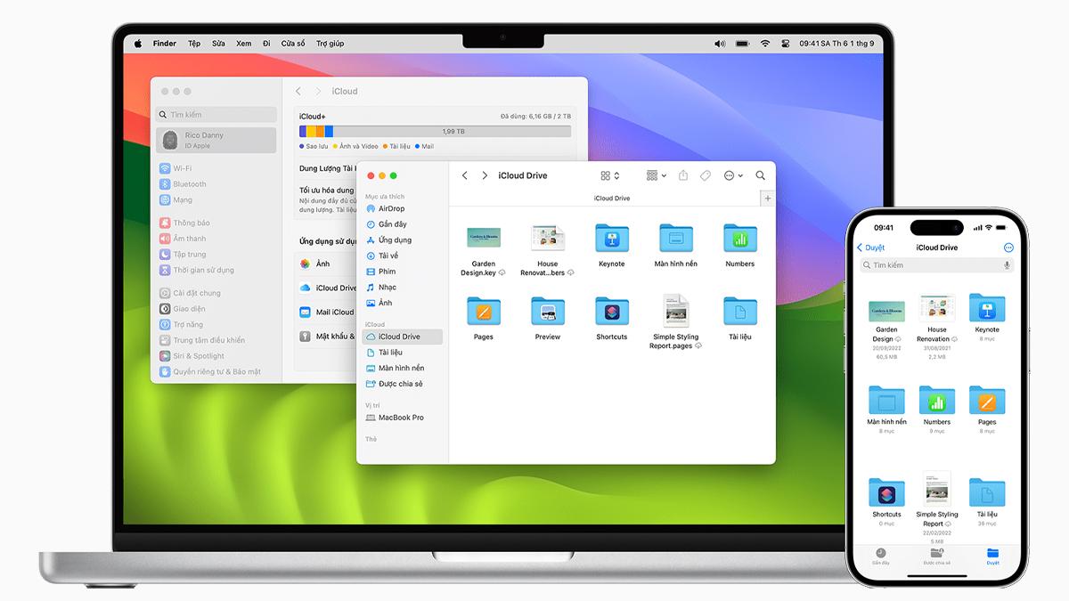 Giao diện quản lý dữ liệu đồng bộ trên hệ thống iCloud Drive