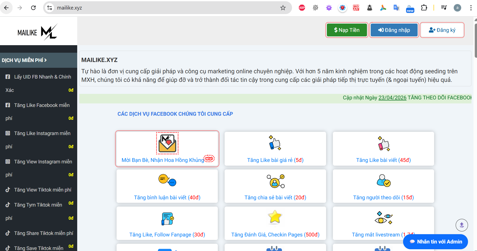 Mailike.xyz 2026: Review Dịch Vụ Tăng Like Facebook, TikTok, View Livestream Uy Tín Nhất | Gói Miễn Phí Hot