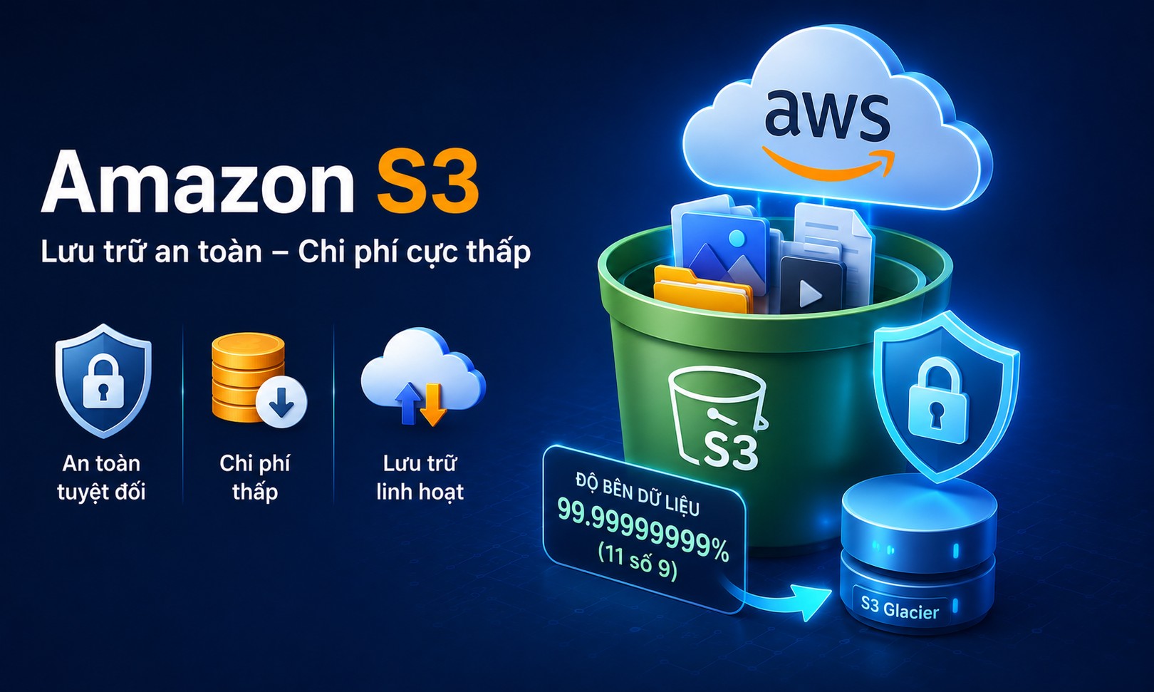 Amazon S3 giúp lưu trữ các tệp đa phương tiện hay host web an toàn