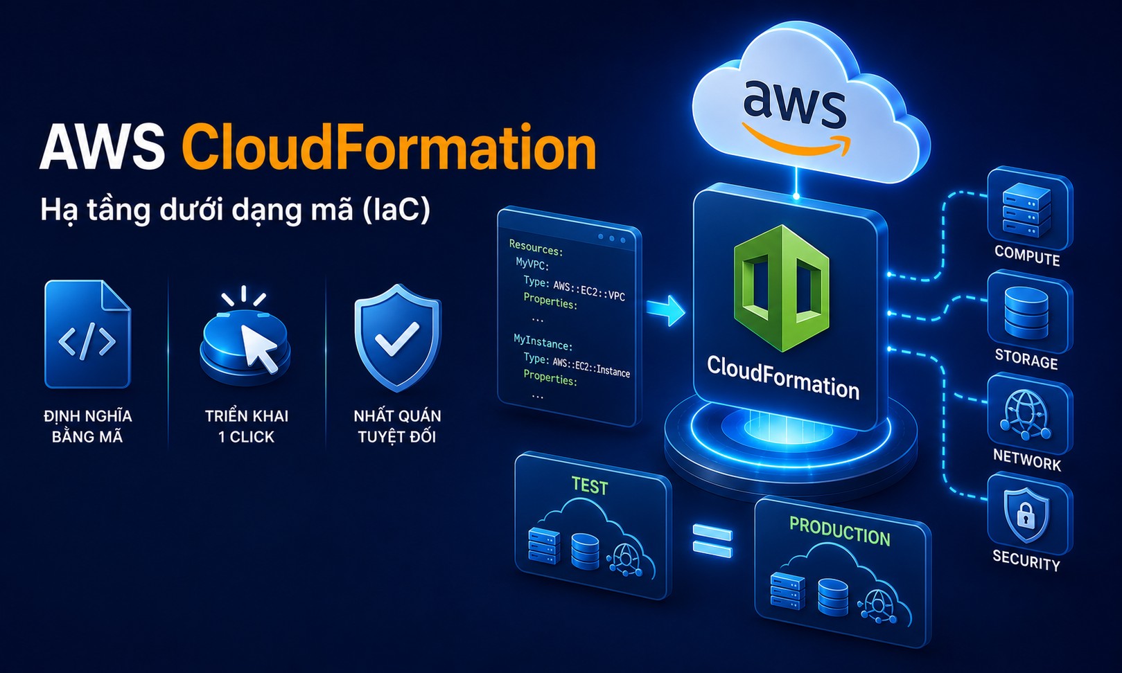 AWS CloudFormation đảm bảo tính nhất quán giữa môi trường thử nghiệm và thực tế